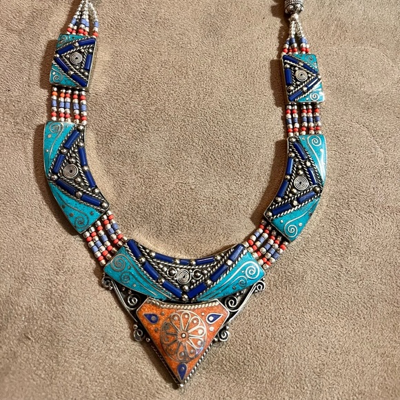 Tibetan choker with turquoise, lapis lazuli, coral, and more on choice. - Picture 10 of 14